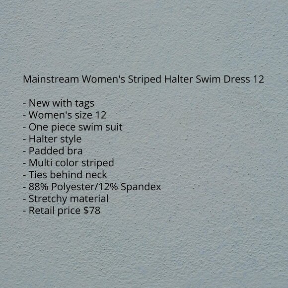 Mainstream Women's Striped Halter Swimdress SZ 12 - Picture 3 of 5